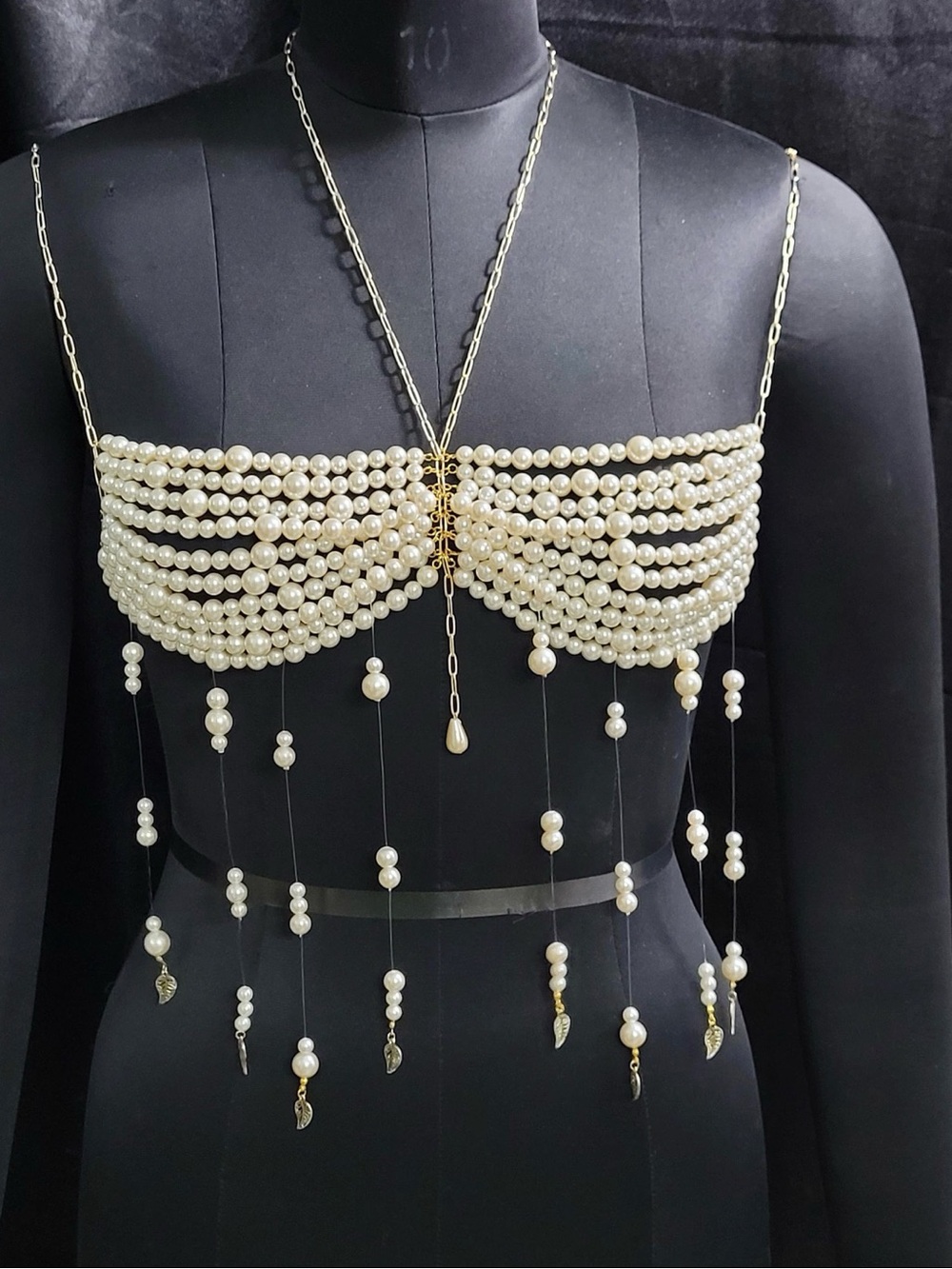 Pearl Draped Beaded Bralette Top - Ivory Pearls